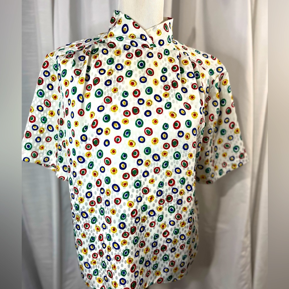 Vintage, primary colored, short sleeve blouse, size 12